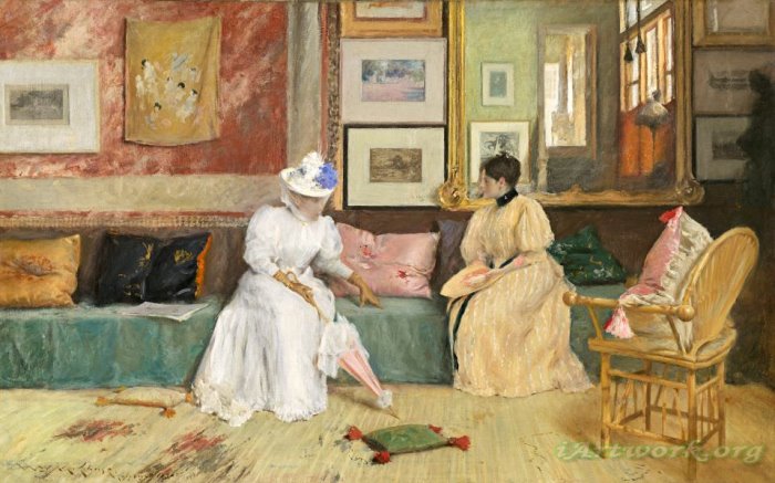 William Merritt Chase A Friendly Call Painting - iArtWork.org